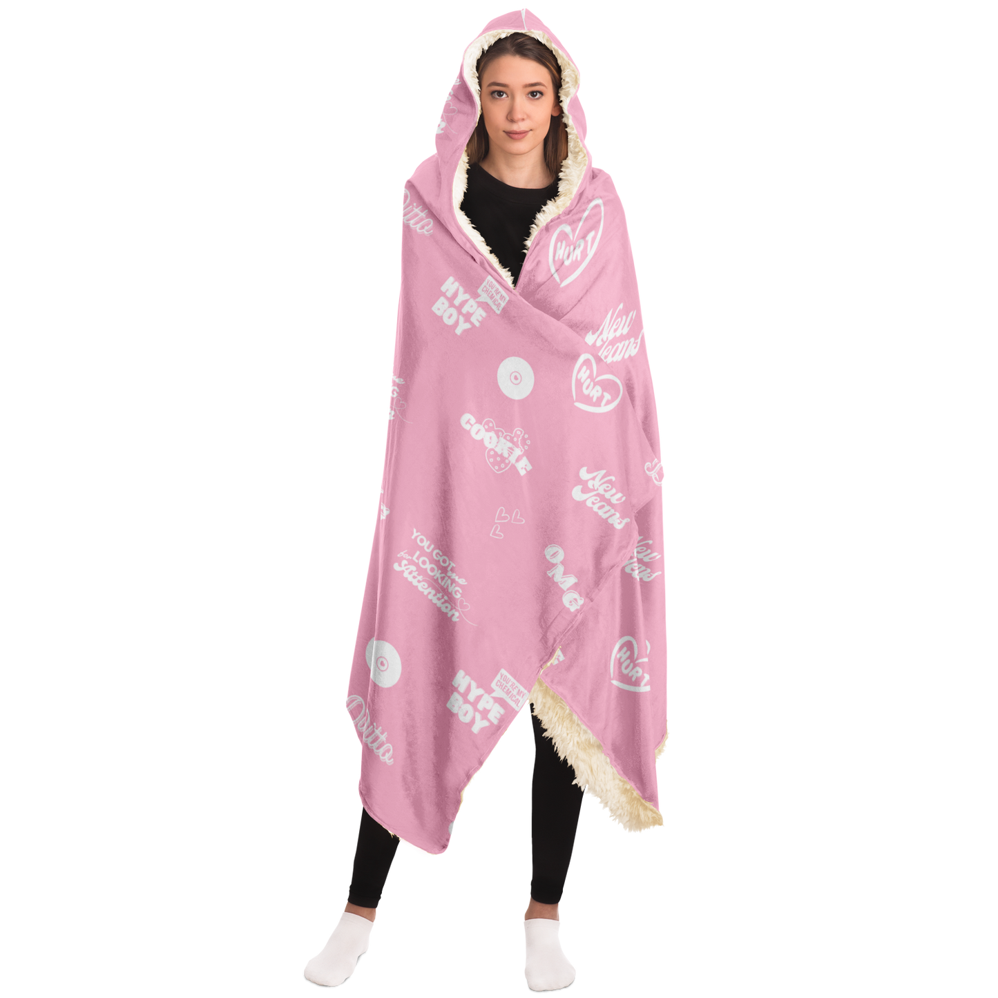 NewJeans Track List Hooded Blanket - Pink