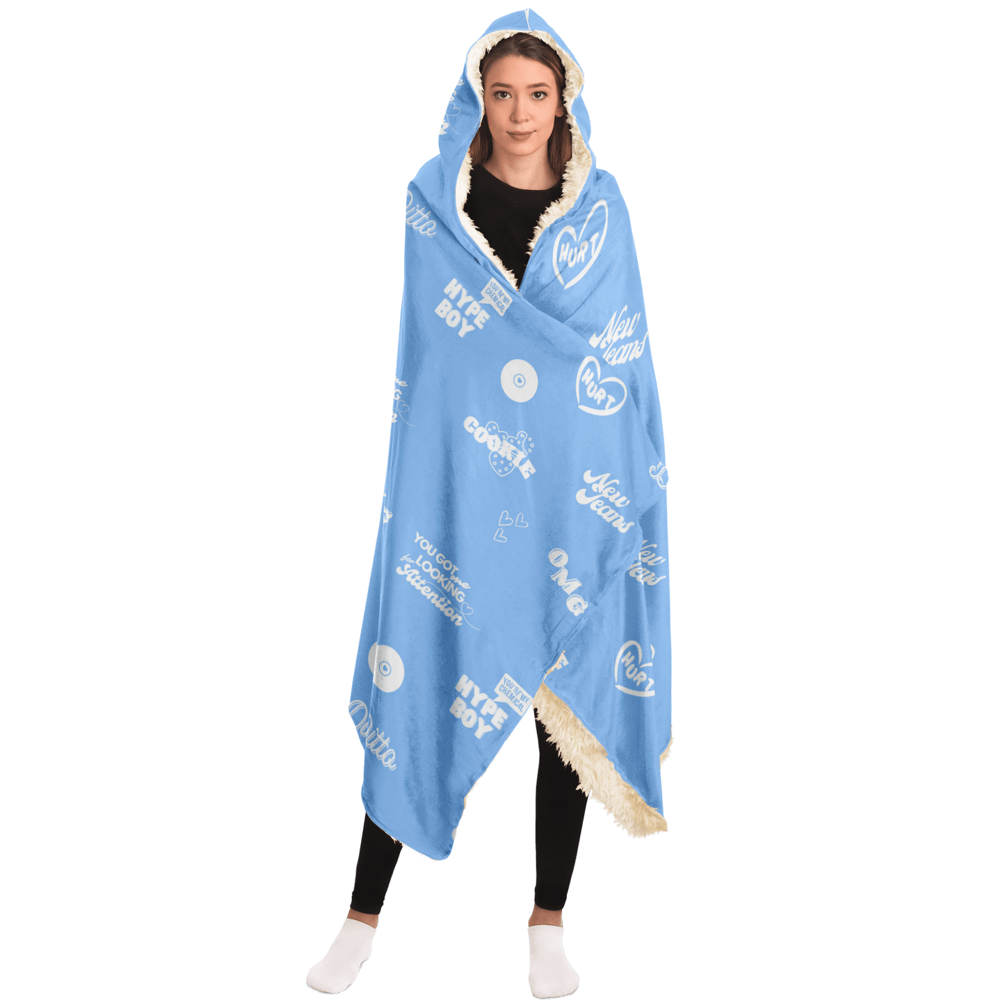 NewJeans Track List Hooded Blanket - Blue